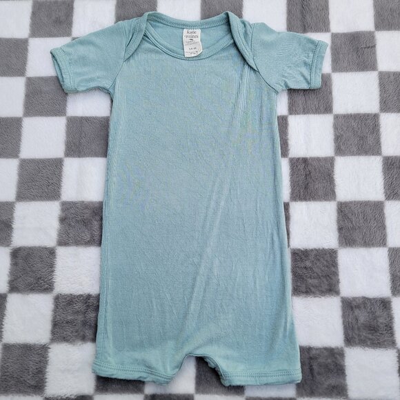 Kate Quinn Bamboo Solid Blue Snap Shorty Romper Size 3-6m - Picture 1 of 3